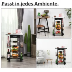 HOMCOM Servierwagen Auf Rollen, Küchenwagen Mit Arbeitsplatte Und Gewürzregal, Rollwagen, Küchentrolley, Kieferholz, Schwarz, 57 X 37 X 83 Cm -Homcom 515522fa4708995ecf5500b795f2712c