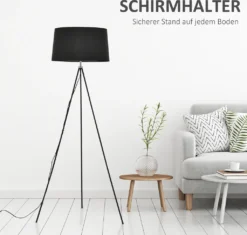 HOMCOM Stehlampe Tripod Schlafzimmer Standleuchte Stehleuchte 40 W Skandinavisch Stoff + Metall Schwarz ∅48 X 156 Cm -Homcom 52d6ada2ff629649b18abecb339381cf