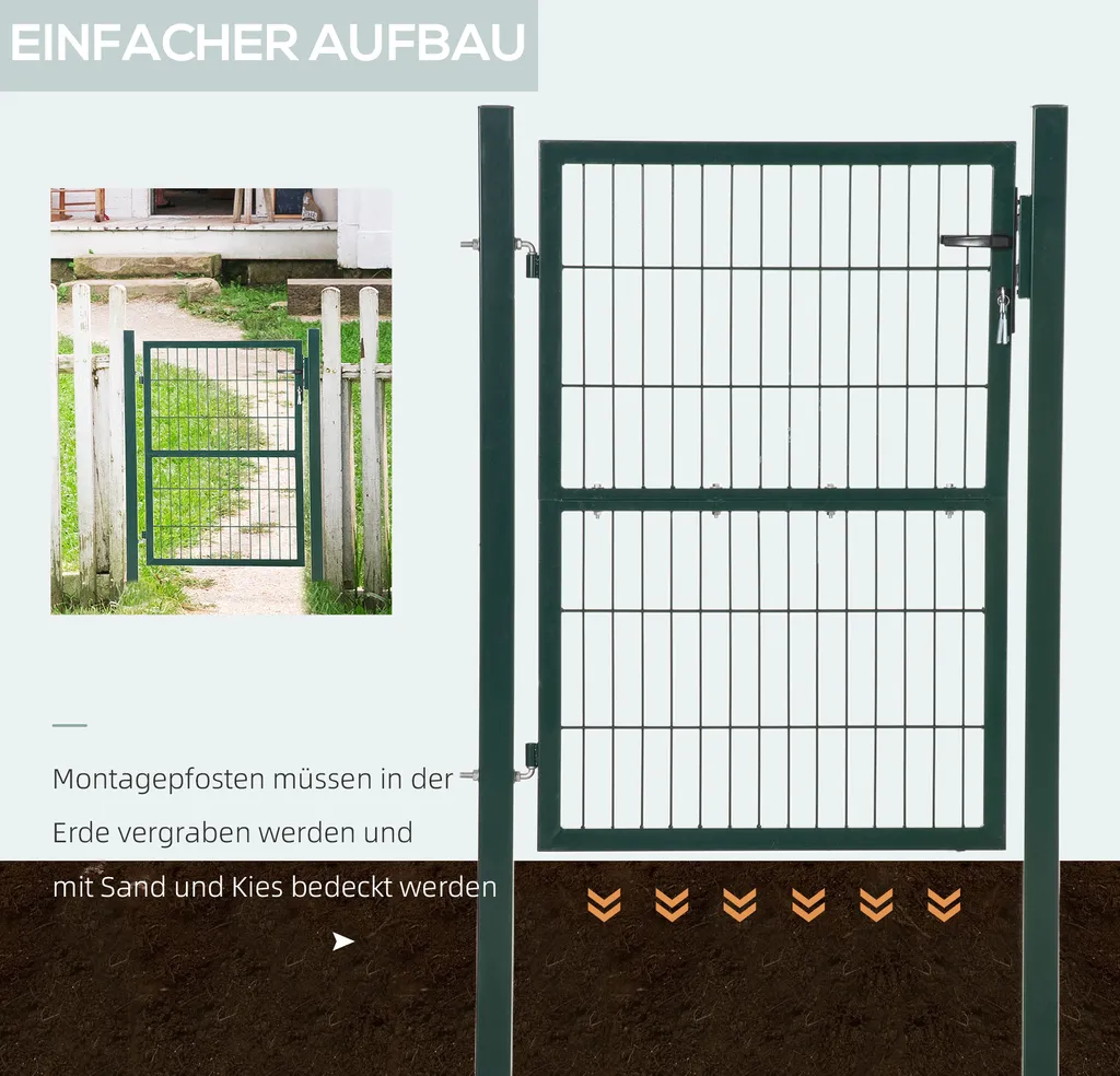 HOMCOM Gartentor Gartentür Zauntor Hoftür Aus Stahl Mit Griff Schloss Und Schlüsseln 97 X 170 Cm Grün 6 HOMCOM Gartentor Gartentür Zauntor Hoftür Aus Stahl Mit Griff Schloss Und Schlüsseln 97 X 170 Cm Grün – Bild 4