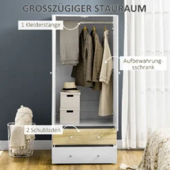 HOMCOM Kleiderschrank, Drehtürenschrank Mit 2 Schubladen, Schrank Mit Türen, Garderobenständer Mit Kippschutz Für Wohnzimmer, Schlafzimmer, Weiß, 80 X 50 X 180cm 14 HOMCOM Kleiderschrank, Drehtürenschrank Mit 2 Schubladen, Schrank Mit Türen, Garderobenständer Mit Kippschutz Für Wohnzimmer, Schlafzimmer, Weiß, 80 X 50 X 180cm -Homcom 533de86db2aa345fa49b8ac97880de07
