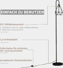 HOMCOM Stehlampe Industriestil Standleuchte Stehleuchte Sockel E27 Für Schlafzimmer Esszimmer Stahl Marmor Schwarz Ø25 X 152H Cm -Homcom 534f2901e8fa1f980025aab122918914