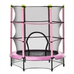 HOMCOM Trampolin Für Kinder Ø140 Cm Fitness-Trampolin Mit Sicherheitsnetz Randabdeckung Gummiseil Gepolstert Indoor Outdoor Springen Gartentrampolin Stahl Rosa Bis 45 Kg