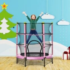 HOMCOM Trampolin Für Kinder Ø140 Cm Fitness-Trampolin Mit Sicherheitsnetz Randabdeckung Gummiseil Gepolstert Indoor Outdoor Springen Gartentrampolin Stahl Rosa Bis 45 Kg -Homcom 53831315 3