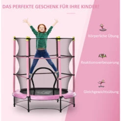 HOMCOM Trampolin Für Kinder Ø140 Cm Fitness-Trampolin Mit Sicherheitsnetz Randabdeckung Gummiseil Gepolstert Indoor Outdoor Springen Gartentrampolin Stahl Rosa Bis 45 Kg -Homcom 53831315 4