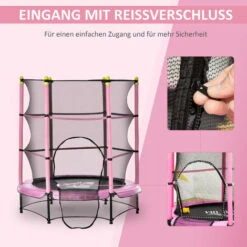 HOMCOM Trampolin Für Kinder Ø140 Cm Fitness-Trampolin Mit Sicherheitsnetz Randabdeckung Gummiseil Gepolstert Indoor Outdoor Springen Gartentrampolin Stahl Rosa Bis 45 Kg -Homcom 53831315 5