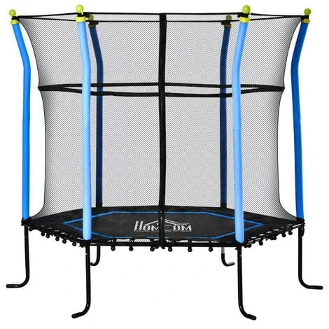 HOMCOM 5,3FT Trampolin Für Kinder Gartentrampolin Mit Sicherheitsnetz Randabdeckung Gummiseil Gepolstert Fitness-Trampolin Mini-Trampoline Mit Netz Stahl Blau 163,5H Cm Bis 60 Kg 3 HOMCOM 5,3FT Trampolin Für Kinder Gartentrampolin Mit Sicherheitsnetz Randabdeckung Gummiseil Gepolstert Fitness-Trampolin Mini-Trampoline Mit Netz Stahl Blau 163,5H Cm Bis 60 Kg