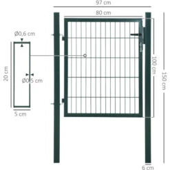 HOMCOM Gartentor Aus Stahl 97 X 150 Cm 9 HOMCOM Gartentor Aus Stahl 97 X 150 Cm -Homcom 53831384 3