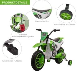 HOMCOM Kinder Elektro-Motorrad Kindermotorrad 12V Kinderfahrzeug Elektrofahrzeug Mit 2 Abnehmbaren Stützrädern Für Kinder Ab 3 Jahre PP Metall Grün+Weiß 106,5 X 51,5 X 68 Cm -Homcom 539b7c2ceff2eed7f4cc6ac71465539f