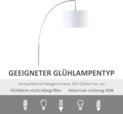HOMCOM Bogenlampe Stehlampe Wohnzimmer Stehleuchte 40W Moderne Bogenleuchte Mit E27 Fassung Schirm Für Schlafzimmer Büro Elegant Weiß+Silber 90 X 38 X 183 Cm -Homcom 53e30e39316c5f22863725af928b7fd0