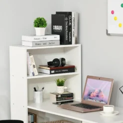 HOMCOM Schreibtisch Küchentisch Mit Regal Computertisch Arbeitstisch Laptoptisch Büroregal Weiß 120 X 55 X 120 Cm -Homcom 546bb77dcfe60334a522943cc257d7d4