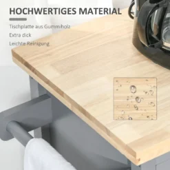 HOMCOM Küchenwagen Rollbar Servierwagen Standregal Küchentrolley Schrank Mit Schublade Bodenregal Handtuchhalter Für Küche Esszimmer Gummiholz MDF Grau+Natur 108 X 45 X 89 Cm -Homcom 553c955a45d5a3fc0161ce6929f4b8c4