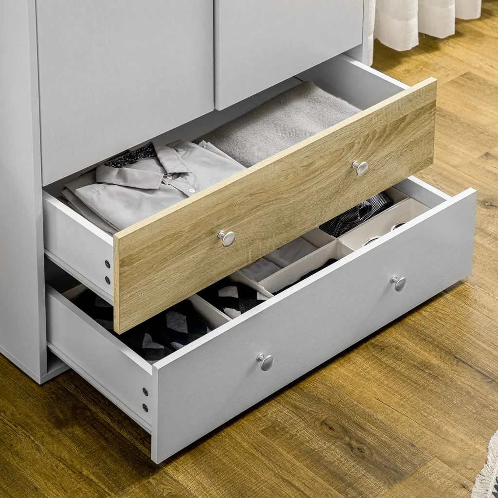 HOMCOM Kleiderschrank, Drehtürenschrank Mit 2 Schubladen, Schrank Mit Türen, Garderobenständer Mit Kippschutz Für Wohnzimmer, Schlafzimmer, Weiß, 80 X 50 X 180cm 11 HOMCOM Kleiderschrank, Drehtürenschrank Mit 2 Schubladen, Schrank Mit Türen, Garderobenständer Mit Kippschutz Für Wohnzimmer, Schlafzimmer, Weiß, 80 X 50 X 180cm – Bild 9