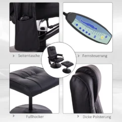 HOMCOM Massagesessel Relaxsessel Fernsehsessel TV Sessel Mit Massagefunktion Inkl. Hocker Kunstleder Schwarz 77 X 84 X 95 Cm -Homcom 55b74d86f7797be38092334c0e8f0459