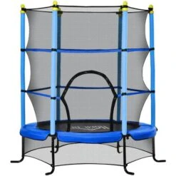 HOMCOM Trampolin Ø163 Cm Gartentrampolin Mini-Trampoline Für Kinder Mit Sicherheitsnetz Randabdeckung Kleinkind-Trampolin Für Drinnen Und Draußen Springen Gummiseil Gepolstert Stahl Blau Bis 45 Kg