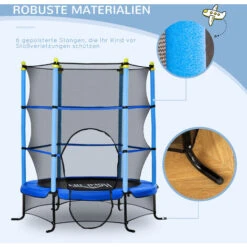 HOMCOM Trampolin Ø163 Cm Gartentrampolin Mini-Trampoline Für Kinder Mit Sicherheitsnetz Randabdeckung Kleinkind-Trampolin Für Drinnen Und Draußen Springen Gummiseil Gepolstert Stahl Blau Bis 45 Kg -Homcom 57766494 5