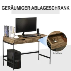 HOMCOM Computertisch Industriestil Schreibtisch Bürotisch Mit Schubladen Home-Office Tisch MDF Metall Braun+Schwarz 110 X 55 X 75 Cm -Homcom 57a4719633f785eb643e0e240ac146de