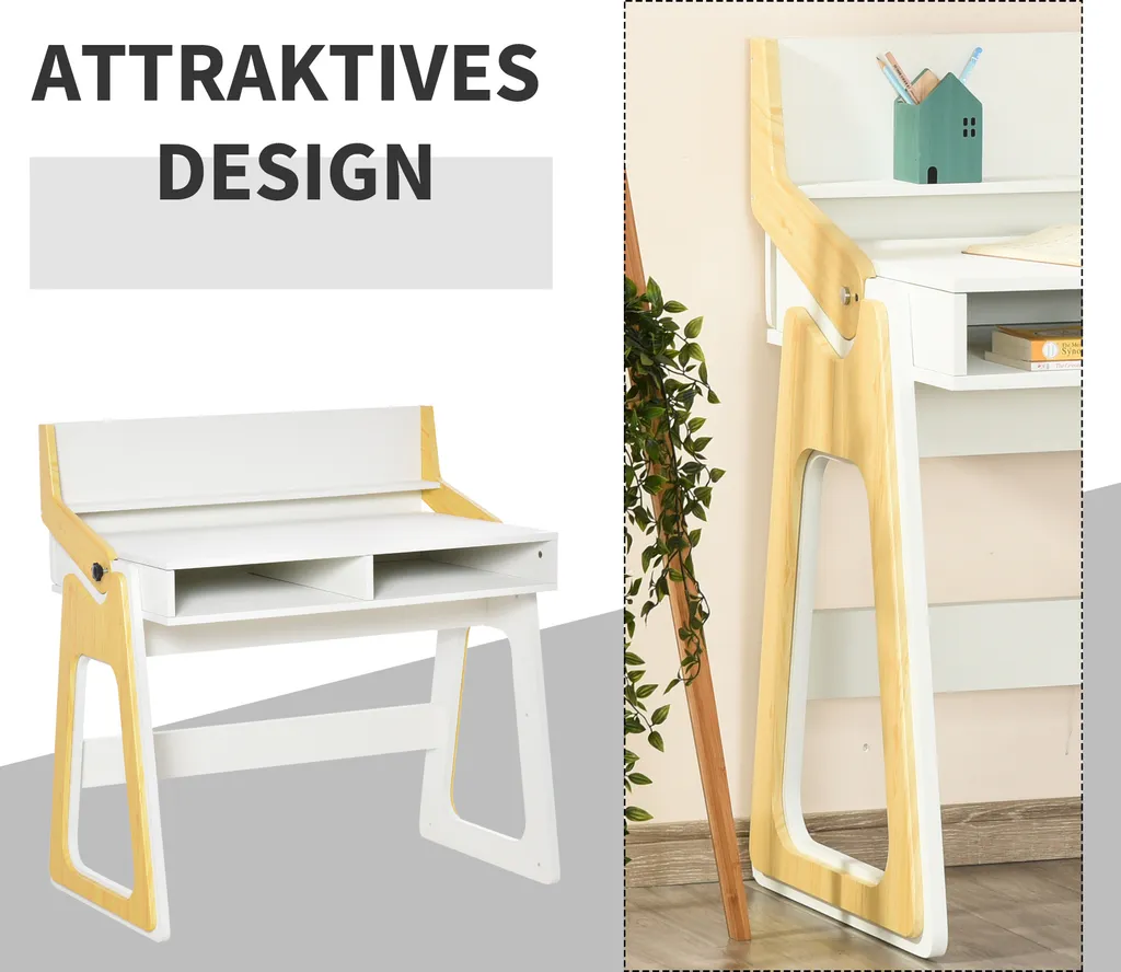 HOMCOM Schreibtisch Stehpult Und Sitzpult Mit Verstellbarem Regal Bürotisch Mit 2 Fächer Home-Office Helles Kiefer Beige Weiß 98 X 56,5 X 100,5 Cm 9 HOMCOM Schreibtisch Stehpult Und Sitzpult Mit Verstellbarem Regal Bürotisch Mit 2 Fächer Home-Office Helles Kiefer Beige Weiß 98 X 56,5 X 100,5 Cm – Bild 7