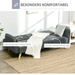 HOMCOM 2-1 Design Schlafsofa Klappsofa 3-Sitzer Stoffsofa Chaiselongue Bettsofa Sofagarnitur Verstellbarer Winkel Dunkelgrau 183 X 87 X 75 Cm -Homcom 5a34272a4b368e683dad356a621a40b0