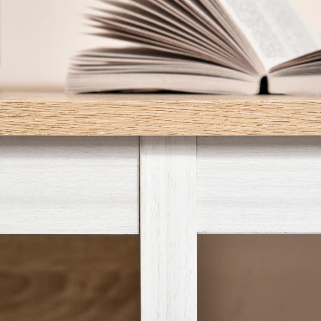 HOMCOM Schreibtisch Mit 2 Ebenen Regal, Computertisch, Bürotisch, MDF, Natur+Weiß, 110 X 48 X 76,2 Cm 11 HOMCOM Schreibtisch Mit 2 Ebenen Regal, Computertisch, Bürotisch, MDF, Natur+Weiß, 110 X 48 X 76,2 Cm – Bild 9