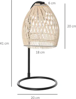 HOMCOM Tischlampe, Tischleuchte Mit Ratten-Lampenschirm, Nachttischlampe Aus Metallrahmen Im Boho-Stil, E27, Max. 40 W, Schreibtischlampe Für Schlafzimmer, Wohnzimmer, Natur+Schwarz -Homcom 5b5cbf5efbaaeead579953a735159c2c