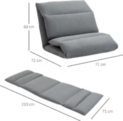 HOMCOM Bodenstuhl, Bodensessel Mit 5-stufig Verstellbarer Rückenlehne, Klappbares Bodensofa Mit Liegefunktion, Bodenkissen, Meditationsstuhl In Leinenoptik, Lazy Sofa, Dunkelgrau, 72 X 71 X 60 Cm -Homcom 5b61ee26cf33d3014b020cad9828b71c
