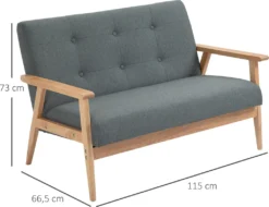 HOMCOM Doppelsofa Polsterung Loveseat Kompaktes Design Zweisitzer Stoffsofa 2 Sitzer Sofa Leinen Gummiholz Grau 115 X 66,5 X 73 Cm -Homcom 5be53779df8cfb354c8e857a3b2bbb45