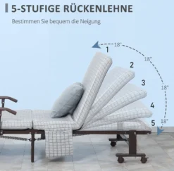 HOMCOM Klappbett Gästebett Mit Rollen Sessel Mit 5-stufig Verstellbarer Rückenlehne Reisebett Stahlrahmen Hellgrau+Schwarz 190 X 76 X 33 Cm -Homcom 5c3ecce82f2408c3dbd0b4a6b191432b