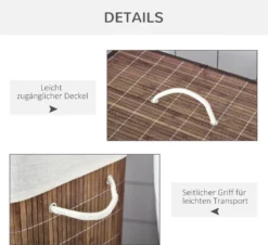 HOMCOM 100L Wäschekorb Wäschebox Wäschesammler Mit 3 Griffe Mit Waschbarem Wäschesack Abnehmbar Bambus Polyester Baumwolle Metall Braun+Weiß 52 X 32 X 63 Cm 17 HOMCOM 100L Wäschekorb Wäschebox Wäschesammler Mit 3 Griffe Mit Waschbarem Wäschesack Abnehmbar Bambus Polyester Baumwolle Metall Braun+Weiß 52 X 32 X 63 Cm -Homcom 5d15bc15c4775fb01bde523002556c2d