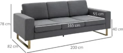 HOMCOM Polstersofa 3-Sitzer Sofa Stoffsofa Sitzmöbel Fernsehsessel Kissen Armlehne Leinen Dunkelgrau 200 X 82 X 78 Cm 11 HOMCOM Polstersofa 3-Sitzer Sofa Stoffsofa Sitzmöbel Fernsehsessel Kissen Armlehne Leinen Dunkelgrau 200 X 82 X 78 Cm -Homcom 5d35ef41c85661ad675f8d8d287ef94b