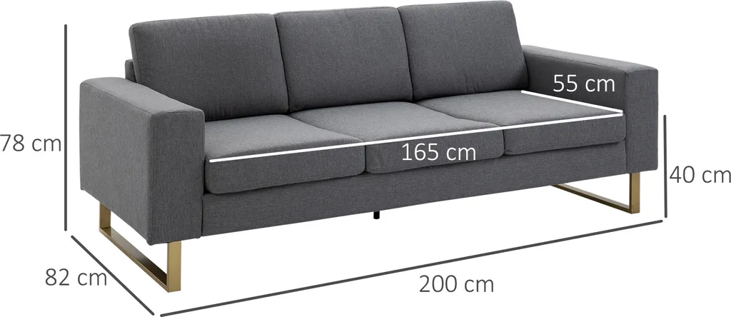 HOMCOM Polstersofa 3-Sitzer Sofa Stoffsofa Sitzmöbel Fernsehsessel Kissen Armlehne Leinen Dunkelgrau 200 X 82 X 78 Cm 5 HOMCOM Polstersofa 3-Sitzer Sofa Stoffsofa Sitzmöbel Fernsehsessel Kissen Armlehne Leinen Dunkelgrau 200 X 82 X 78 Cm – Bild 3
