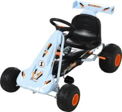 HOMCOM Go Kart Kinderfahrzeug Tretauto Mit Pedal Bremsen Gokart Mit Verstellbarem Sitz Kinderspielzeug Ab 3 Jahre Stahl Hellblau 97 X 66 X 59 Cm