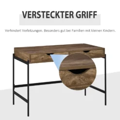 HOMCOM Computertisch Industriestil Schreibtisch Bürotisch Mit Schubladen Home-Office Tisch MDF Metall Braun+Schwarz 110 X 55 X 75 Cm -Homcom 5e1226adc79ea3041650f52bb517e427