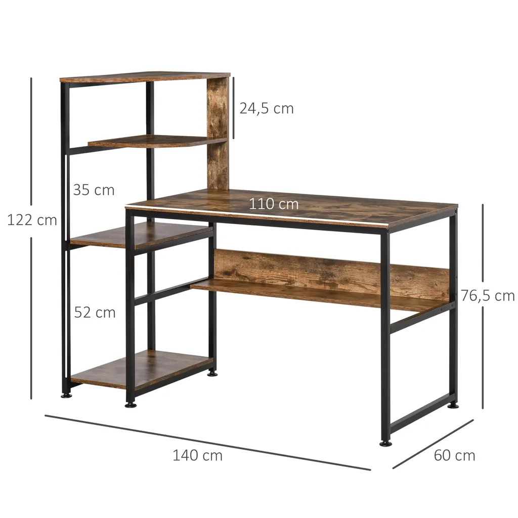 HOMCOM 2-IN-1Schreibtisch Bücherregal Computertisch Bürotisch Mit Schubladen Und Rollen Spanplatte Metall Schwarz Rustikales Braun 140 X 60 X 122 Cm 5 HOMCOM 2-IN-1Schreibtisch Bücherregal Computertisch Bürotisch Mit Schubladen Und Rollen Spanplatte Metall Schwarz Rustikales Braun 140 X 60 X 122 Cm – Bild 3