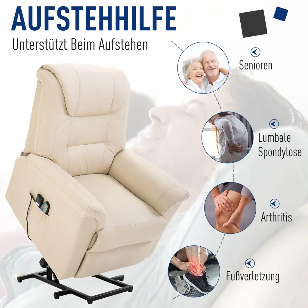 HOMCOM Elektrischer Massage-Liegestuhl Mit Vibrierendemassage Heizfunktion Aufstehhilfe Elektrorollstuhl Fernbedienung Mit Netzkabel Kunstleder Cremeweiß 93 X 95 X 106 Cm 7 HOMCOM Elektrischer Massage-Liegestuhl Mit Vibrierendemassage Heizfunktion Aufstehhilfe Elektrorollstuhl Fernbedienung Mit Netzkabel Kunstleder Cremeweiß 93 X 95 X 106 Cm – Bild 5
