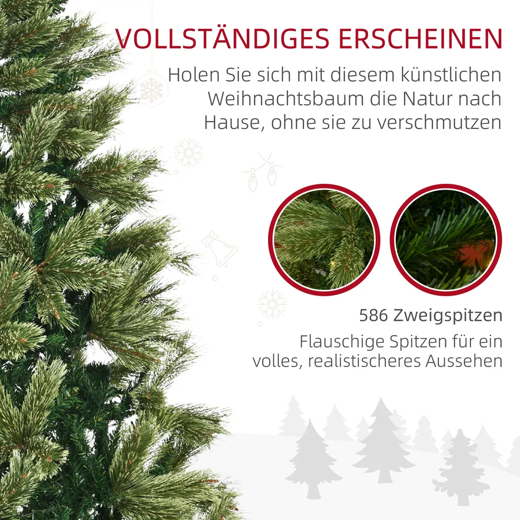 HOMCOM 180 Cm Weihnachtsbaum Mit Standfuß Künstlich Naturgetreu Tannenbaum Mit 586 Astspitzen 240 LED-Leuchten Weiß Lichtfarbe Für Weihnachtsfest PVC Eisen Grün 9 HOMCOM 180 Cm Weihnachtsbaum Mit Standfuß Künstlich Naturgetreu Tannenbaum Mit 586 Astspitzen 240 LED-Leuchten Weiß Lichtfarbe Für Weihnachtsfest PVC Eisen Grün – Bild 7