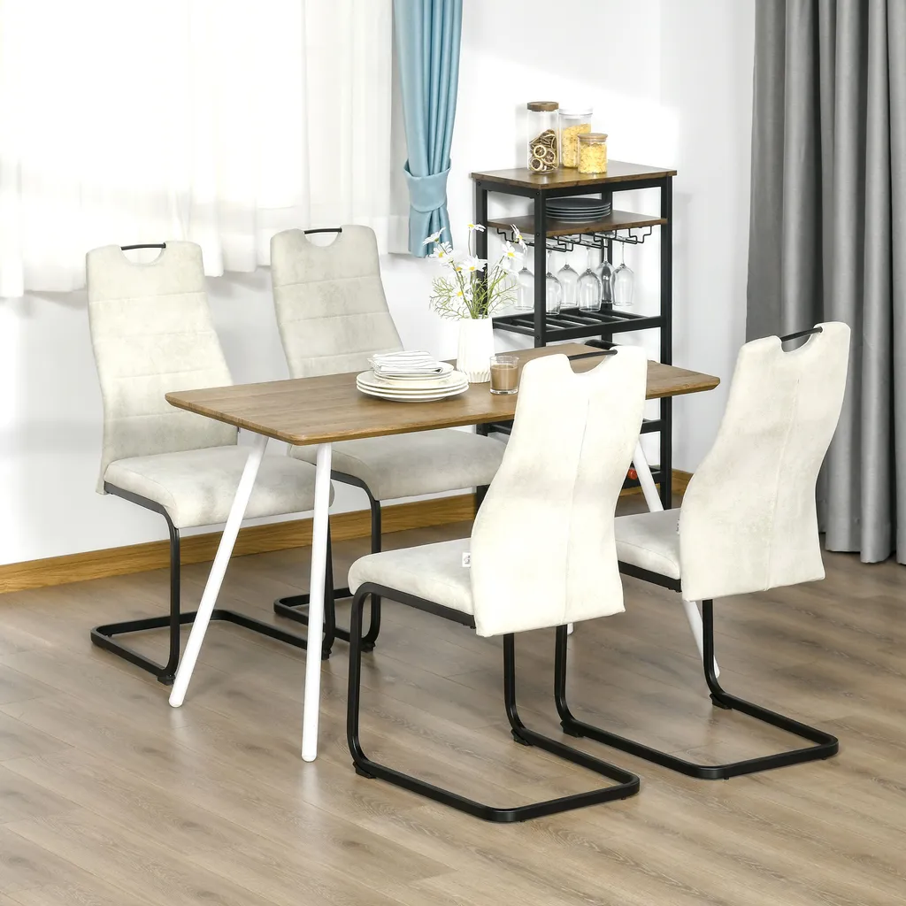 HOMCOM 4er Set Freischwinger Esszimmerstühle Stuhl Küchenstühle Mit Griffmulde Und Metallgestell Schwingstühle Für Esszimmer Modernes Design Polyester Stahl Beige 44 X 58 X 99 Cm 5 HOMCOM 4er Set Freischwinger Esszimmerstühle Stuhl Küchenstühle Mit Griffmulde Und Metallgestell Schwingstühle Für Esszimmer Modernes Design Polyester Stahl Beige 44 X 58 X 99 Cm – Bild 3
