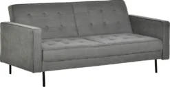 HOMCOM Schlafsofa 3-Sitzer Schlafcouch Stoffsofa Sofa Mit Schlaffunktion Bettsofa Mit Verstellbarer Winkel Vintage Eukalyptusholz Baumwolle Grau