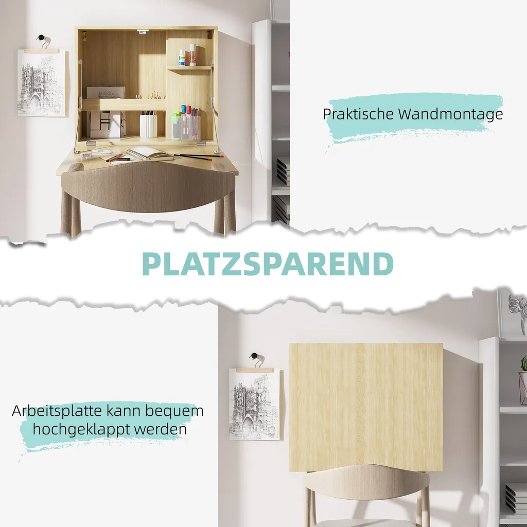 HOMCOM Wandtisch Wandklapptisch Schreibtisch Mit Stauraum Klappbarer Laptoptisch Computertisch Bürotisch Esstisch Modernes Design Spanplatte Naturholz 60 X 21,5 X 50 Cm 6 HOMCOM Wandtisch Wandklapptisch Schreibtisch Mit Stauraum Klappbarer Laptoptisch Computertisch Bürotisch Esstisch Modernes Design Spanplatte Naturholz 60 X 21,5 X 50 Cm – Bild 4