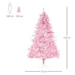 HOMCOM Künstlicher Weihnachtsbaum 1,5 M Christbaum Mit Abnehmbarer Und Faltbarer Basis Tannenbaum Einfacher Aufbau 576 Äste Flammhemmend Automatisch PVC Rosa Ø75 X 150 Cm -Homcom 62dc6a46007cba1f9441b1702f4f356d