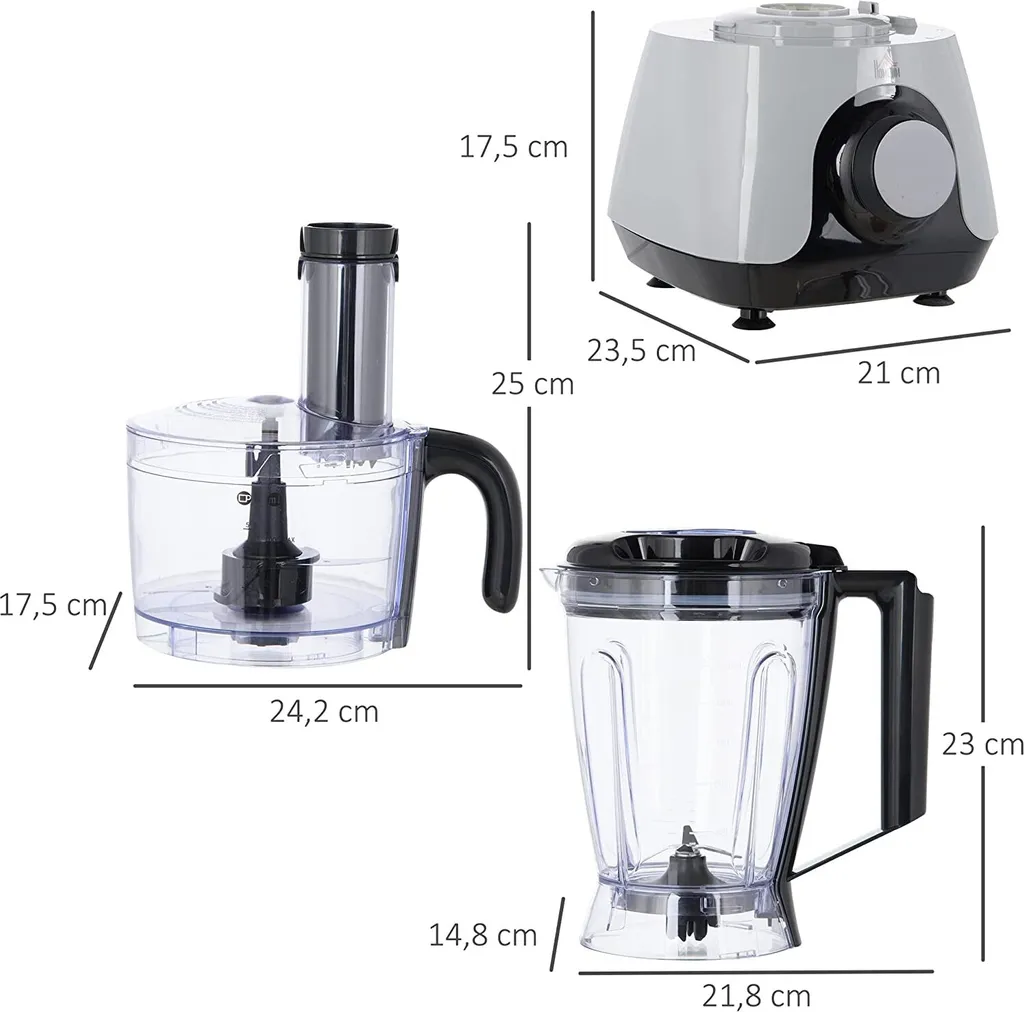 HOMCOM Küchenmaschine Mit 1L Schlüssel 1,25L Mixbehälter 4-Blatt-Messer Zum Schneiden, Zerkleinern, Verquirlen, Hacken, Mahlen, Mixen Und Mischen 3 Geschwindigkeitsstufen 650W 4 HOMCOM Küchenmaschine Mit 1L Schlüssel 1,25L Mixbehälter 4-Blatt-Messer Zum Schneiden, Zerkleinern, Verquirlen, Hacken, Mahlen, Mixen Und Mischen 3 Geschwindigkeitsstufen 650W – Bild 2
