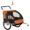 HOMCOM Kinderanhänger Fahrradanhänger Kinder Radanhänger Für 2 Kinder Mit Fahne Regenschutz Atmungsaktiv Schwarz+Orange Stahl 142 X 85 X 105 Cm -Homcom 64437076 1