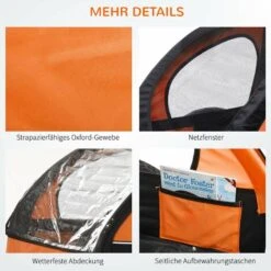HOMCOM Kinderanhänger Fahrradanhänger Kinder Radanhänger Für 2 Kinder Mit Fahne Regenschutz Atmungsaktiv Schwarz+Orange Stahl 142 X 85 X 105 Cm -Homcom 64437076 4
