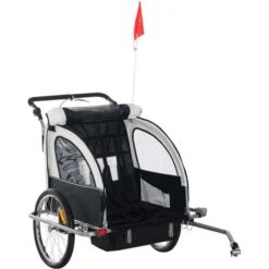 HOMCOM Kinderanhänger Fahrradanhänger Mit Fahne Radanhänger Für 2 Kinder Regenschutz Atmungsaktiv Einklappbar Oxfordgewebe Weiß 155 X 88 X 108 Cm