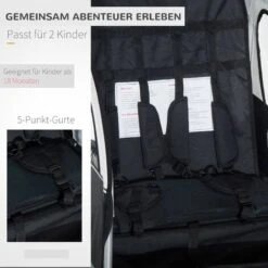 HOMCOM Kinderanhänger Fahrradanhänger Mit Fahne Radanhänger Für 2 Kinder Regenschutz Atmungsaktiv Einklappbar Oxfordgewebe Weiß 155 X 88 X 108 Cm -Homcom 64437489 5