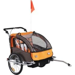 HOMCOM Kinderanhänger Fahrradanhänger Einklappbar Mit Universalkupplung 155 X 88 X 108cm Stahl Orange