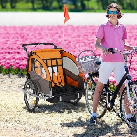 HOMCOM Kinderanhänger Fahrradanhänger Einklappbar Mit Universalkupplung 155 X 88 X 108cm Stahl Orange 5 HOMCOM Kinderanhänger Fahrradanhänger Einklappbar Mit Universalkupplung 155 X 88 X 108cm Stahl Orange – Bild 3