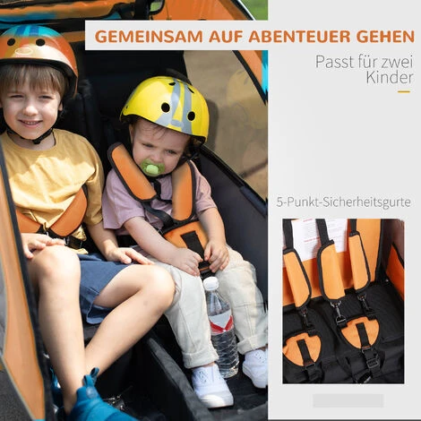 HOMCOM Kinderanhänger Fahrradanhänger Einklappbar Mit Universalkupplung 155 X 88 X 108cm Stahl Orange 6 HOMCOM Kinderanhänger Fahrradanhänger Einklappbar Mit Universalkupplung 155 X 88 X 108cm Stahl Orange – Bild 4