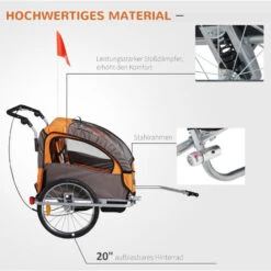 HOMCOM Kinderanhänger Fahrradanhänger Einklappbar Mit Universalkupplung 155 X 88 X 108cm Stahl Orange 11 HOMCOM Kinderanhänger Fahrradanhänger Einklappbar Mit Universalkupplung 155 X 88 X 108cm Stahl Orange -Homcom 64446588 5