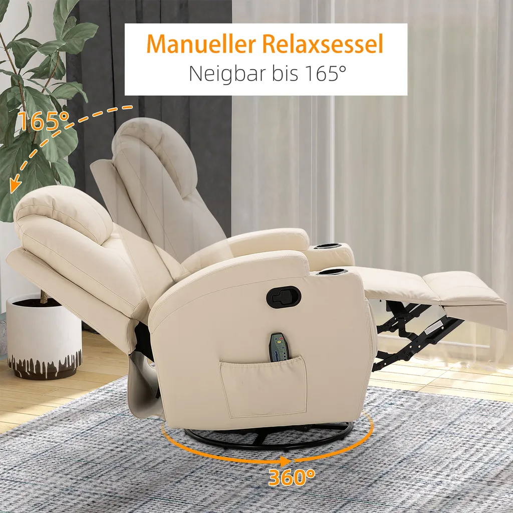 HOMCOM Massagesessel Relaxsessel Fernsehsessel Massagefunktion 5 Massage-Modi Liegefunktion Kunstleder Holz Metall Schaumstoff Cremeweiß 84 X 92 X 109 Cm 8 HOMCOM Massagesessel Relaxsessel Fernsehsessel Massagefunktion 5 Massage-Modi Liegefunktion Kunstleder Holz Metall Schaumstoff Cremeweiß 84 X 92 X 109 Cm – Bild 6