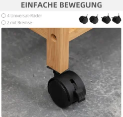 HOMCOM Wäschekorb Wäschebox Mit 2 Stoffbeutel Wäschesack Wäschesammler Mit Rollen Aufbewahrungskorb Bambus Naturholz+Grau 42 X 35 X 84,5 Cm -Homcom 6519f1af1e90d6637370b6ec312868ec